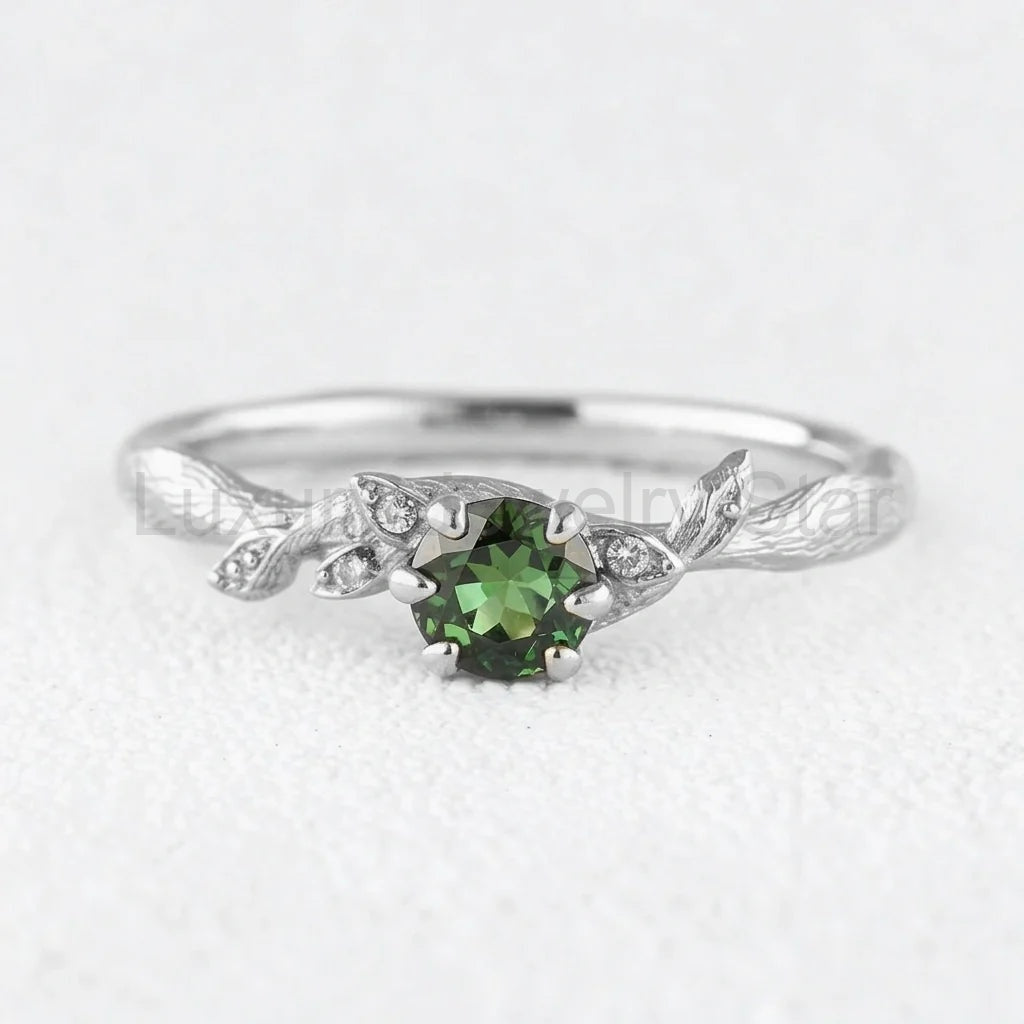 Fairy Glen | Teal Sapphire Engagement Ring with Leaf Band - image 5