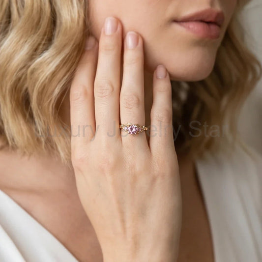 Rosalind’s Enclave | Round Pink Sapphire Foliage Engagement Ring - image 2