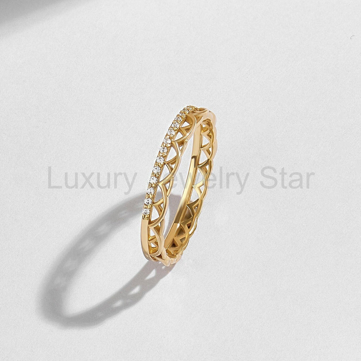 Bridal Celtic Ring: 14K Gold Pave Diamond Knot Band – Unique Wedding Jewelry - image 10