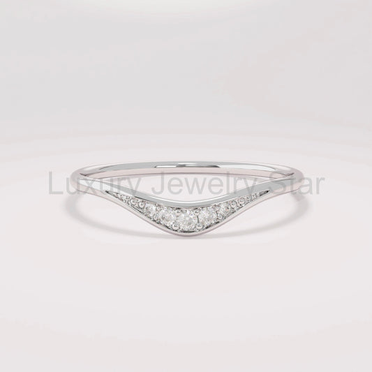 Pave Diamond Curved Ring 14K Gold – Women’s Stacking Enhancer Fine Band - image 2