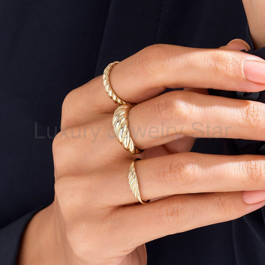 14K Gold Small Croissant Ring – Twisted Rope Pinky Stackable Ring - image 2