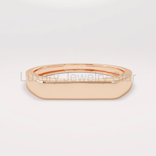 14k Solid Gold Signet Bar Ring – Modern Thick Flat Line Ring, Unique Geometric Handmade - image 2