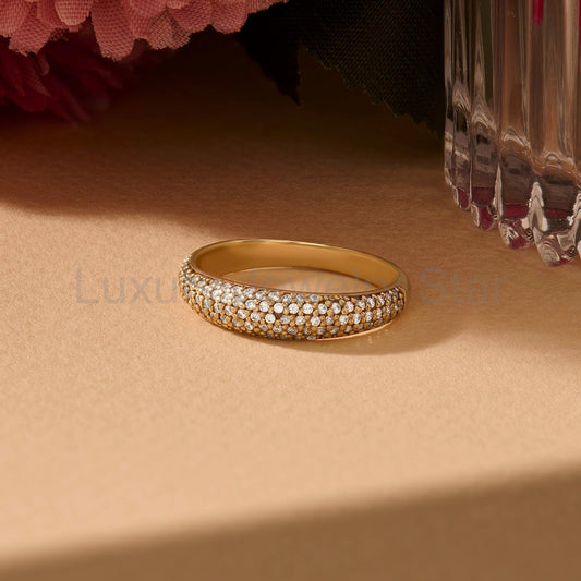 Chunky 14k Gold Dome Ring - Pavé Diamond Bubble Band, Fine Gift Jewelry for Mom - image 2