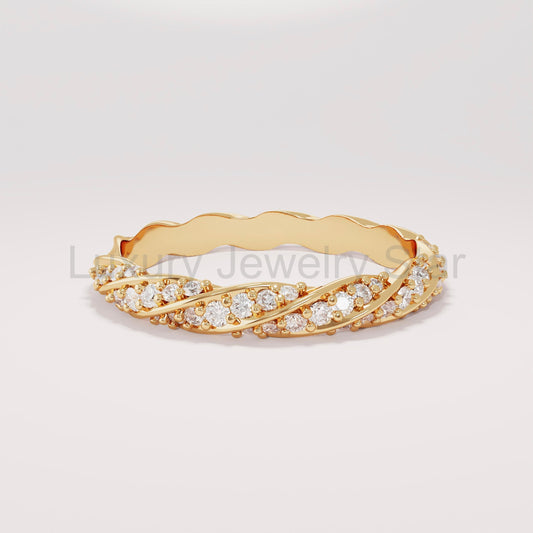 14k Solid Gold Twisted Diamond Wedding Band – Women's Braided Eternity Ring, Handmade - image 2
