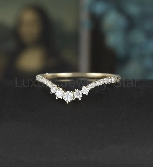 Curved Moissanite Wedding Bnad Solid Gold Diamond Matching Band Lab Diamond Ring - image 2