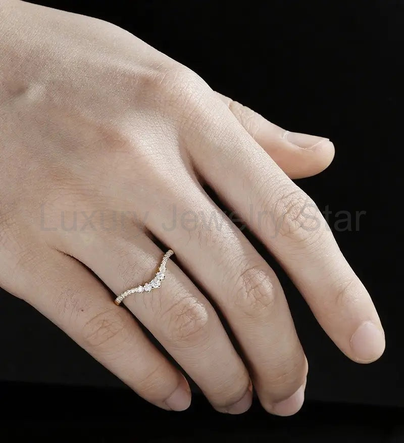 Curved Moissanite Wedding Bnad Solid Gold Diamond Matching Band Lab Diamond Ring - image 5