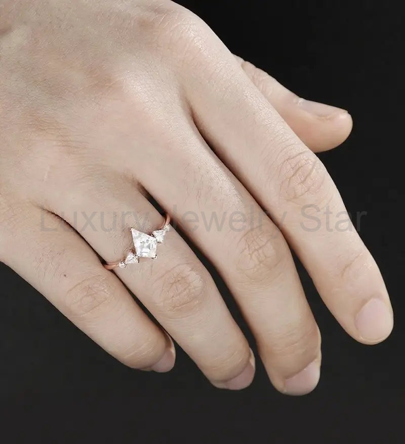 Kite Cut Moissanite Engagement Ring Triangle Cut Diamond Wedding Ring Vintage Rose Gold - image 5