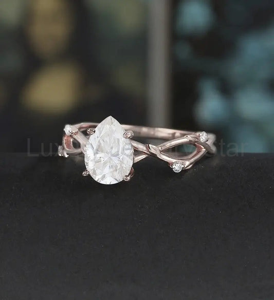 Pear Shaped Moissanite Engagement Ring Solid Gold Ring Anniversary Diamond Wedding Ring - image 2