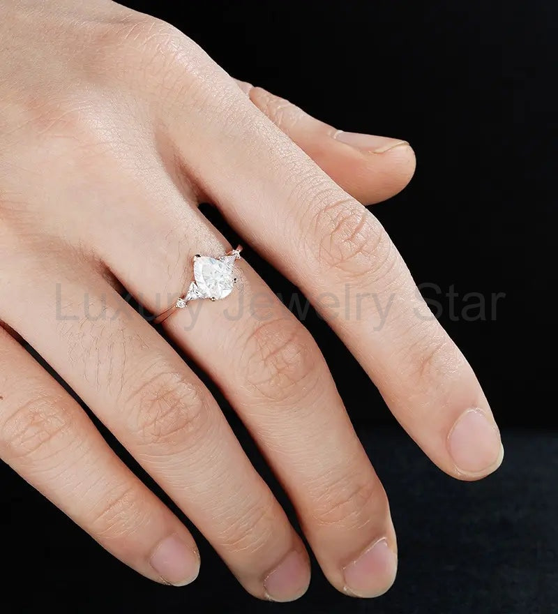 Pear Shaped Moissanite Engagement Ring Solid Gold Promise Ring Anniversary triangle - image 5