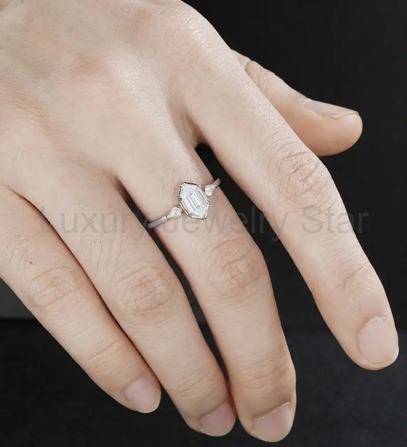 Long Hexagon Cut Engagement Ring Moissanite Solid Gold Promise Ring Anniversary Diamond - image 5