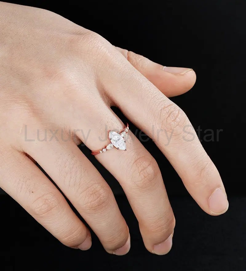 Marquise Cut Moissanite Engagement Ring Anniversary Solid Gold Ring Diamond Wedding Ring - image 5