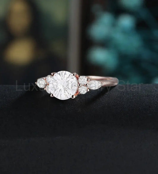 Round Cut Moissanite Engagement Ring Anniversary Solid Gold Ring Diamond Wedding Ring rose - image 2