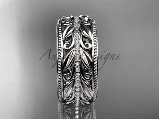 Unique 10mm Nature Inspired Wedding Band Lab Grown Diamond Wide Leaf Ring