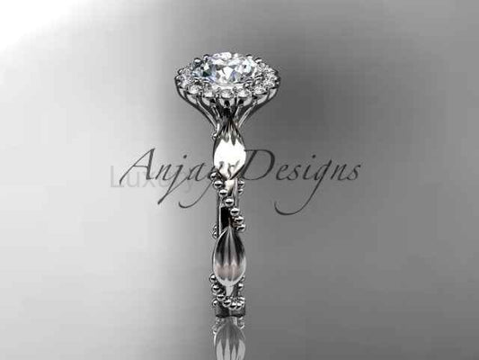 1 Carat Round Lab Grown Diamond Nature Inspired Engagement Ring Leaf Proposal Ring Beaded Ring