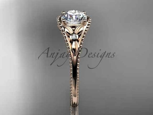 1 Carat Lab Grown Diamond Round Engagement Ring Nature Inspired Leaf and Vine Ring