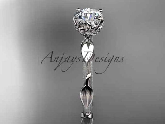 Nature Inspired Diamond Engagement Ring Round 1 Carat Round Diamond Leaf Vine Branch Wedding Ring