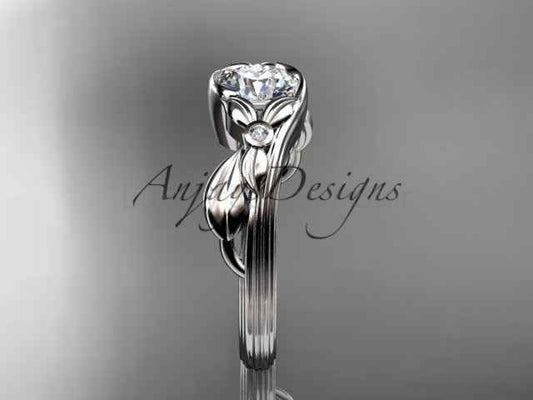 1 Carat Round Brilliant Lab Grown Diamond Nature Inspired Engagement Ring Leaf IGI Certified
