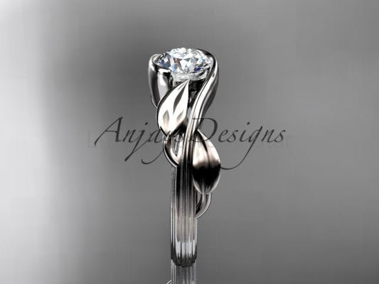 Nature Inspired Engagement Ring 1 Carat Round Diamond Ring Lab Grown Leaf and Vine Ring