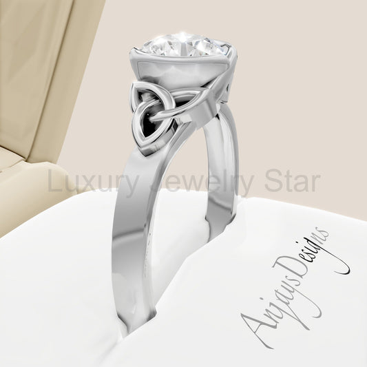 Celtic Trinity Knot Engagement Ring Bezel Set 1 Carat Diamond Engagement Ring Round Cut