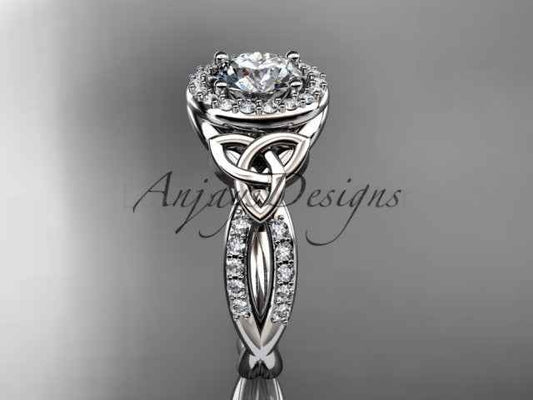 Celtic Halo Engagement Ring 1 Carat Round D VS1 Clarity IGI Certified Lab Grown Diamond Trinity Knot Wedding Ring