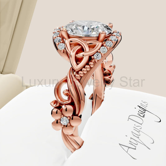 Celtic Engagement Ring 1 Carat Oval Lab Grown Diamond Wedding Ring Nature Inspired