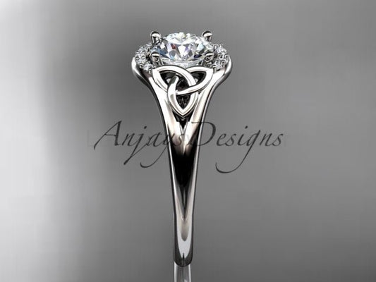1 CT Round Lab Grown Diamond Halo Engagement Ring Celtic Trinity Knot Ring