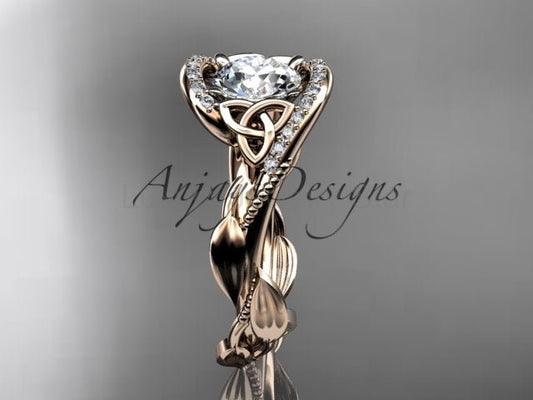 1 CT Round Cut Lab Grown Diamond Celtic Ring VS1 D CVD Nature Inspired Ring