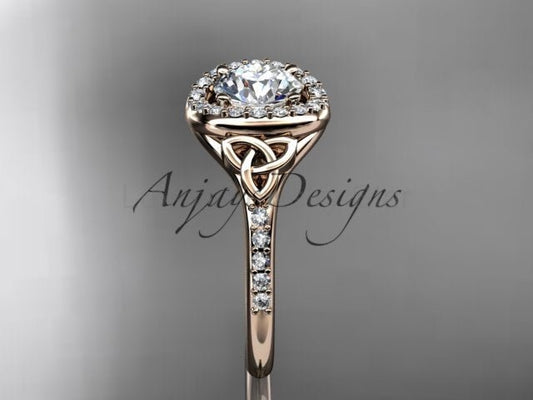 1 Carat Diamond Celtic Engagement Ring Lab Grown Diamond Halo Ring Trinity Knot Eternal Love Ring