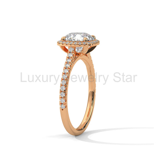 2 Carat Round Cut Lab Grown Diamond Halo Engagement Ring 4 Prong Eagle Claw Ring