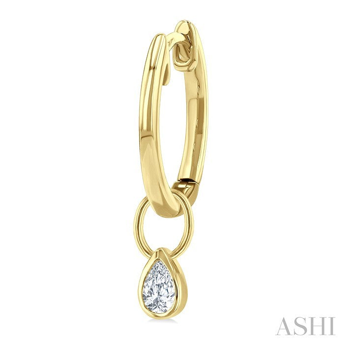 Pear Shape Bezel Set Diamond Huggie Fashion Earrings