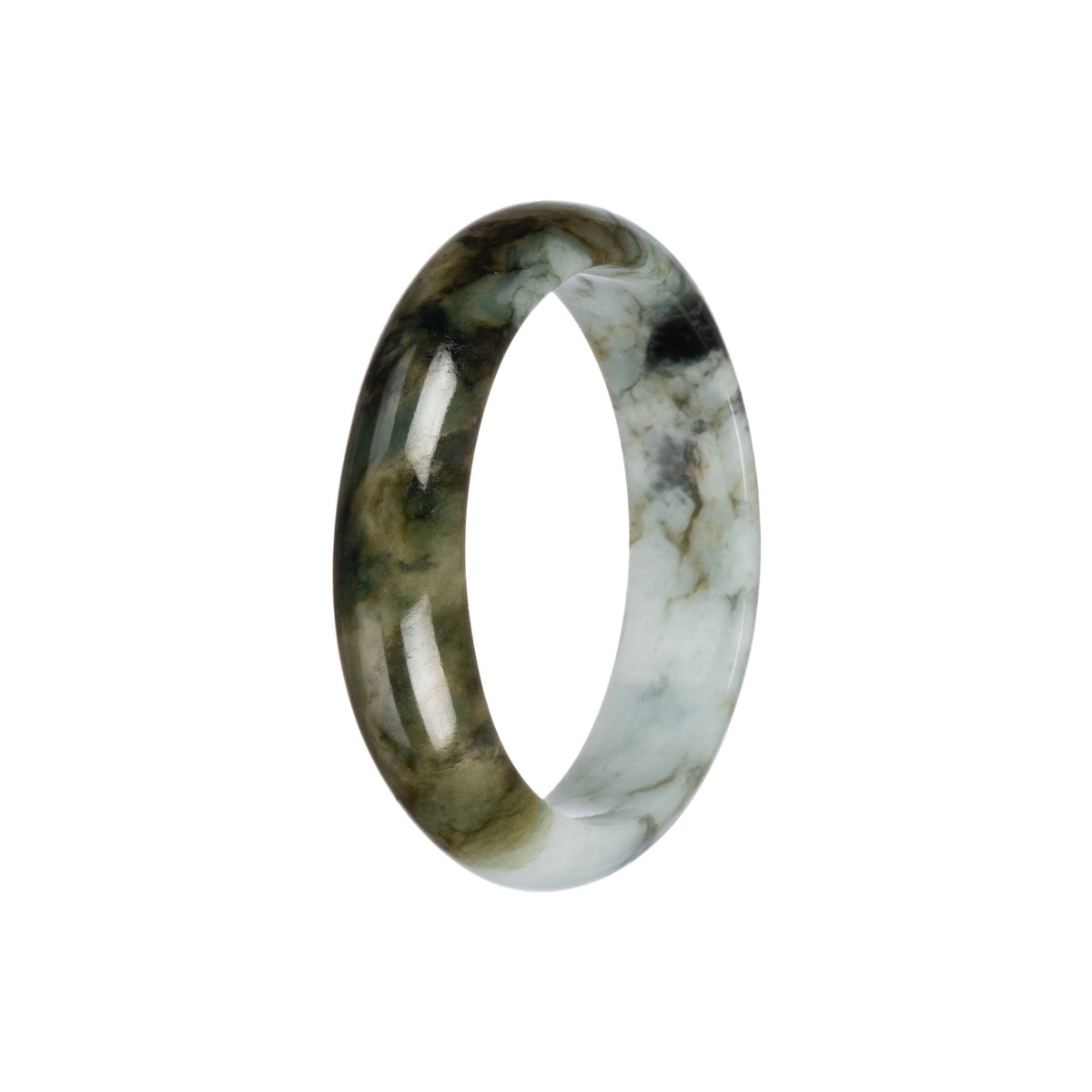 Real Pale Green with Brown Jadeite Bangle - 55mm Half Moon