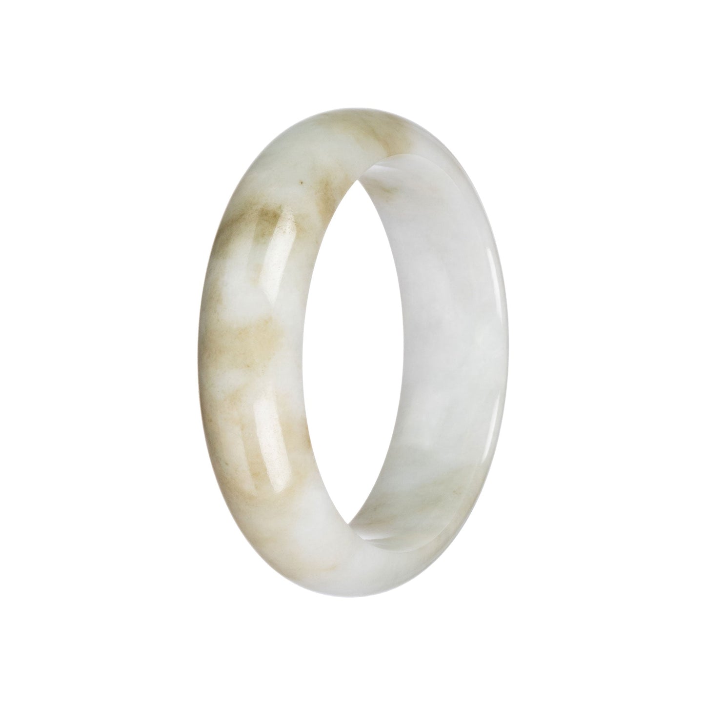 Genuine White with Brown Jadeite Bangle - 57mm Half Moon