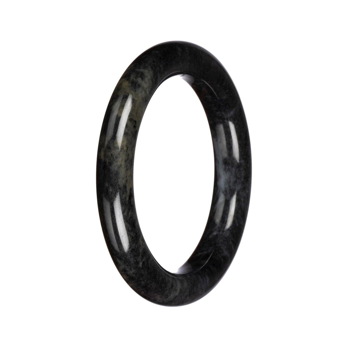 Grade A Black Jadeite Jade Bangle - 60mm Round