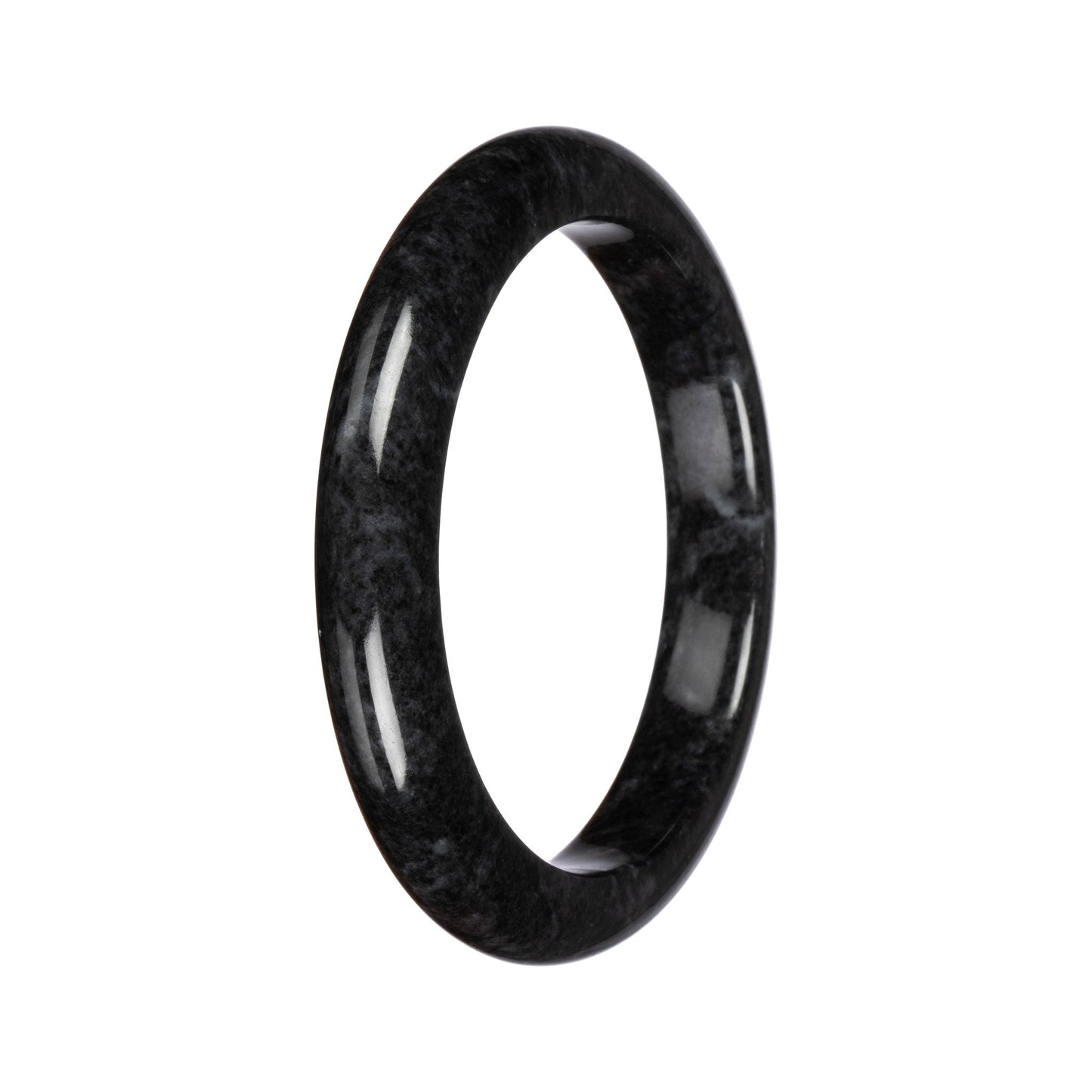 Genuine Black Pattern Burma Jade Bangle - 64mm Semi Round