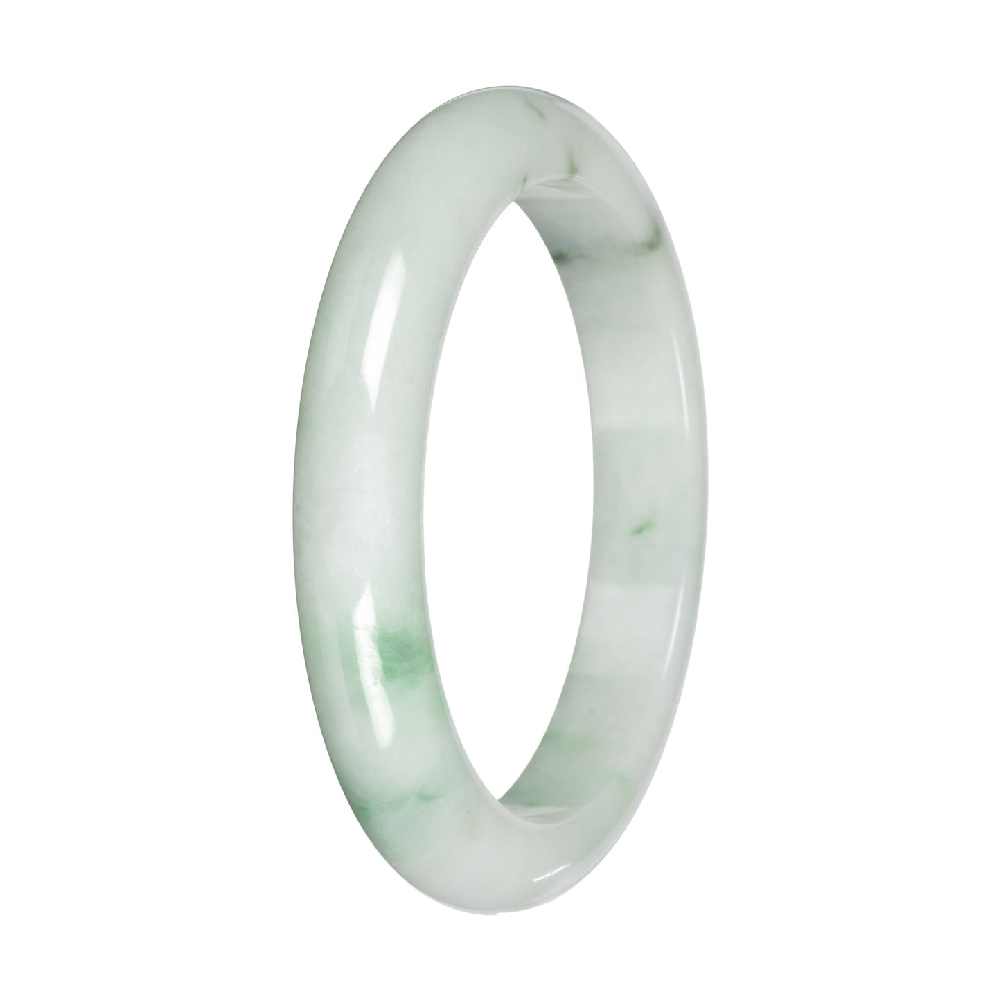 Genuine White with Green Pattern and Apple Green Patches Burmese Jade Bangle - 59mm Half Moon