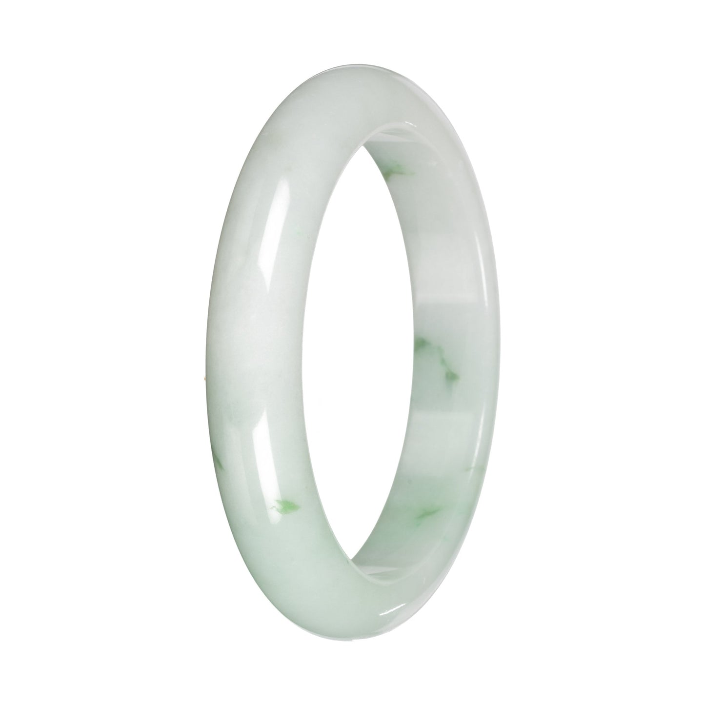Genuine White with Green Pattern Jade Bangle - 59mm Half Moon