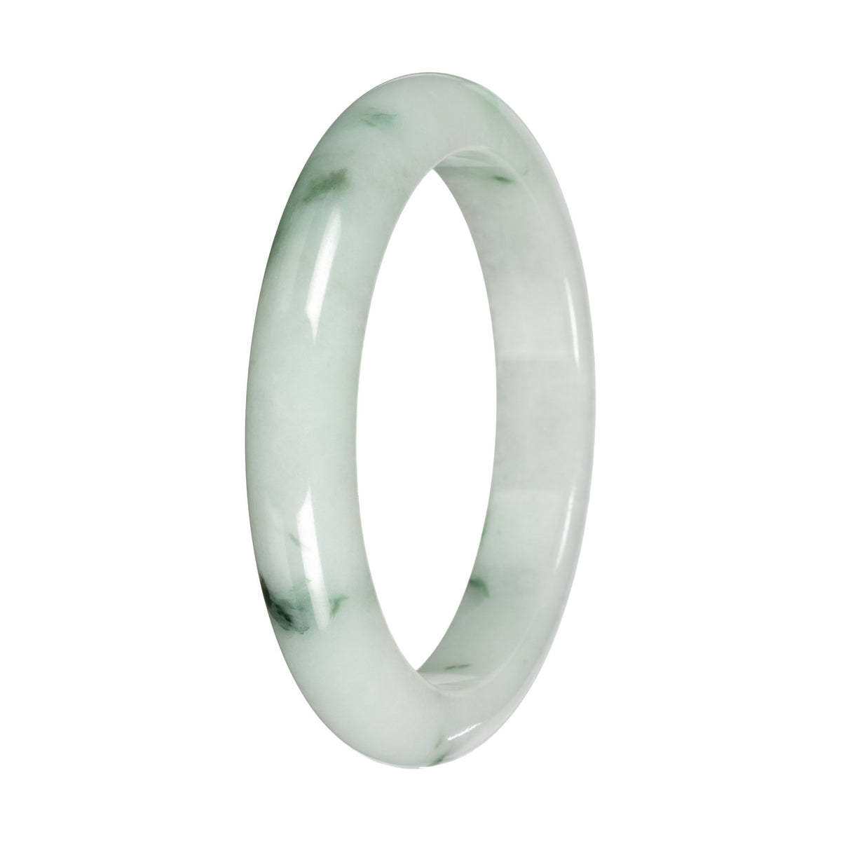 Authentic White with Green Pattern Jadeite Bangle - 59mm Half Moon