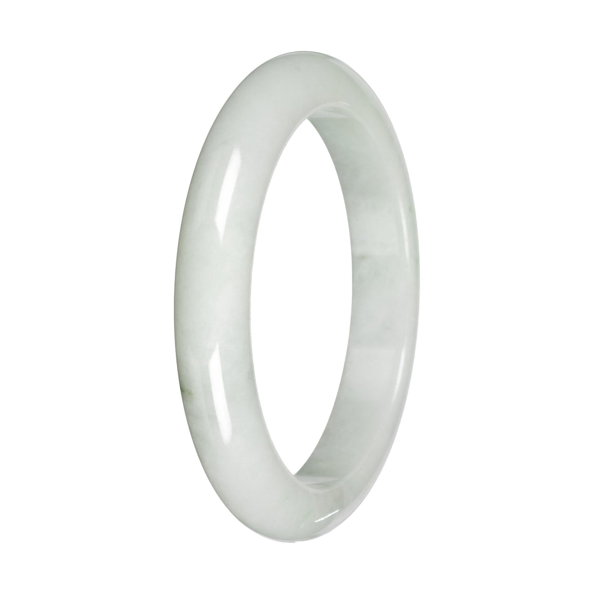Real White with Green Patches Jade Bangle - 59mm Half Moon