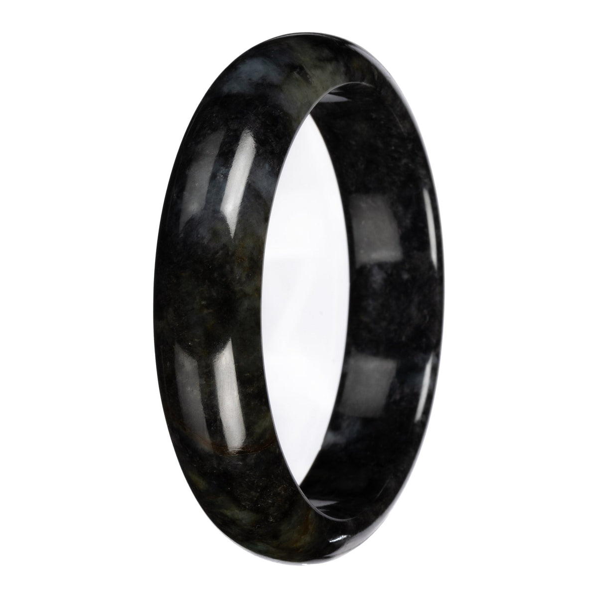 Natural Black with Dark Gray Pattern Jadeite Bangle - 63mm Half Moon