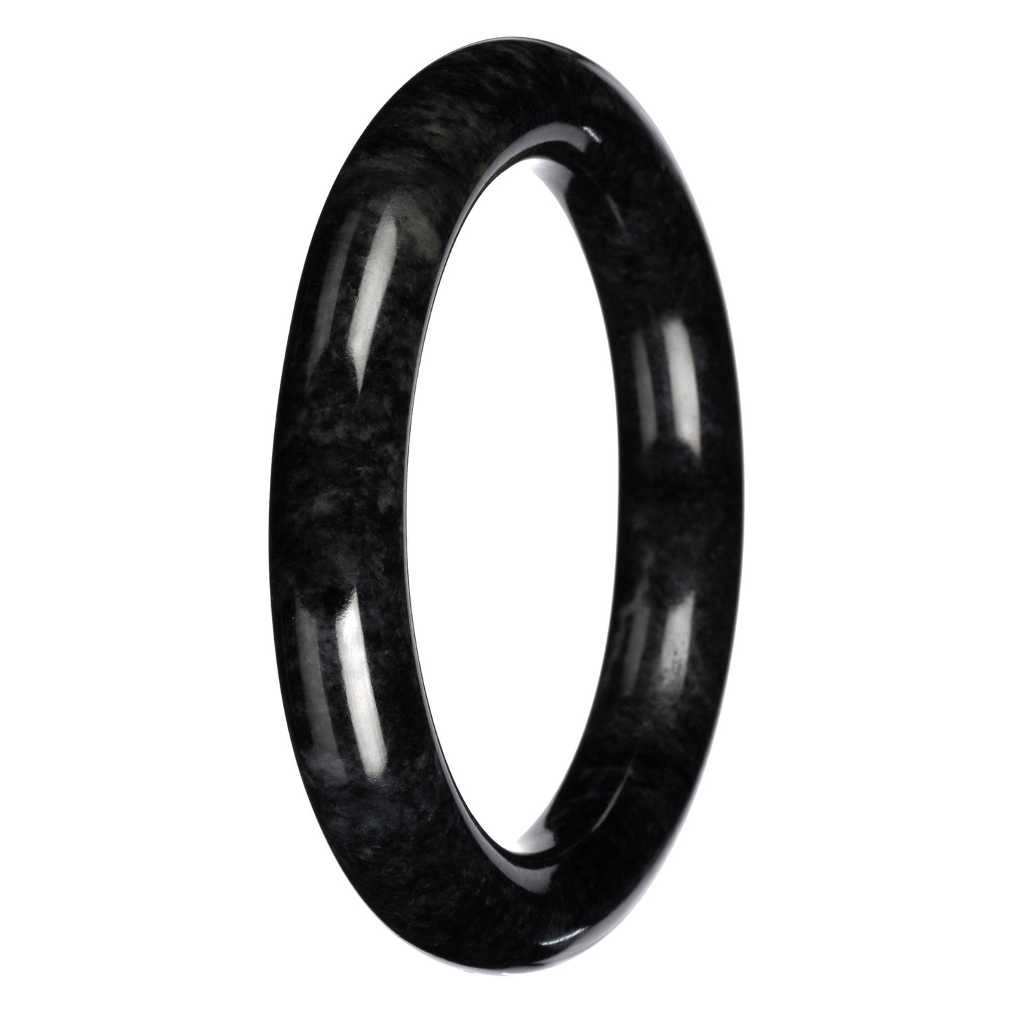 Grade A Black with Dark Gray Pattern Burma Jade Bangle Bracelet - 60mm Round