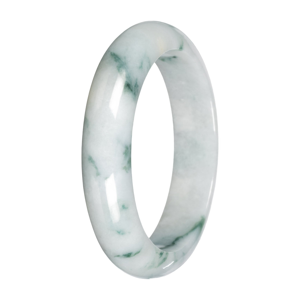 Real White with Green Pattern Jade Bangle - 59mm Half Moon
