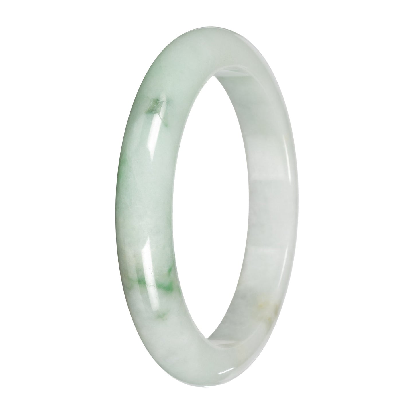 Real White with Light Green Pattern Burmese Jade Bangle - 59mm Half Moon