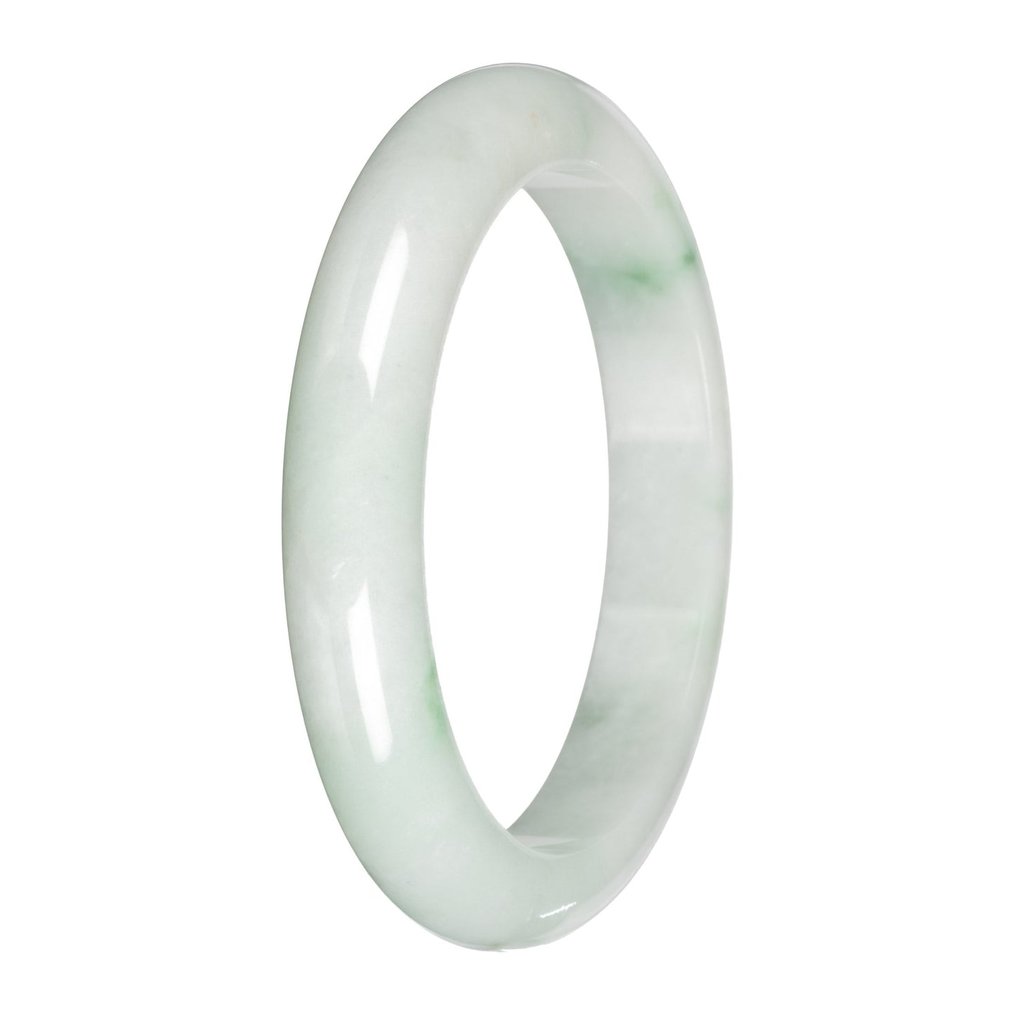 Genuine White with Apple Green and Olive Patches Traditional Jade Bangle Bracelet - 59mm Half Moon