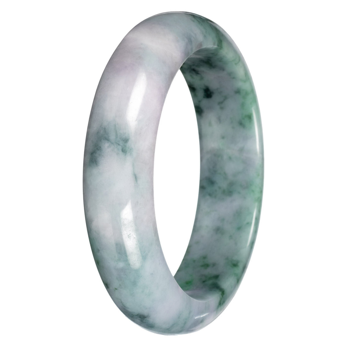 Grade A Gray with Green Pattern Jade Bangle - 62mm Half Moon