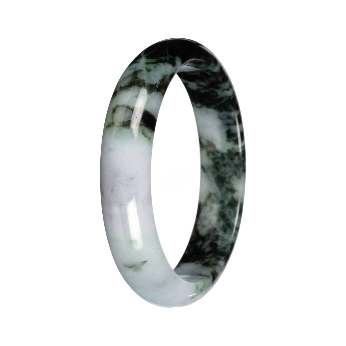Authentic Pale Lavender with Green Pattern Burma Jade Bangle - 55mm Half Moon