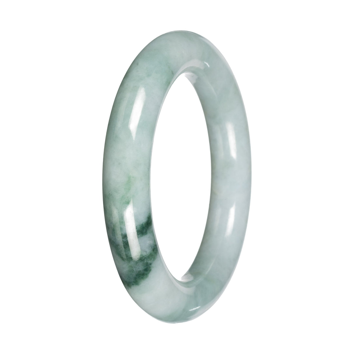 Real Light Green with Deep Green Patch Burmese Jade Bangle - 51mm Round