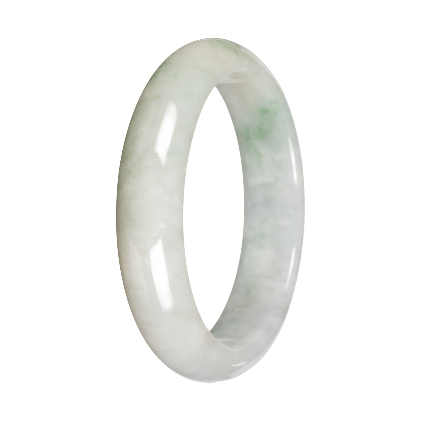 Grade A White with Apple Green Patch Traditional Jade Bangle Bracelet - 55mm Half Moon