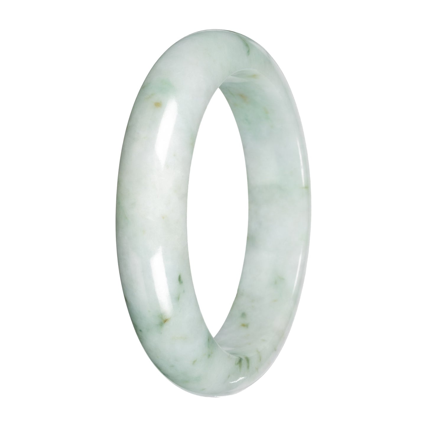 Grade A Light Green with Deep Green Patches Jadeite Bangle - 58mm Half Moon