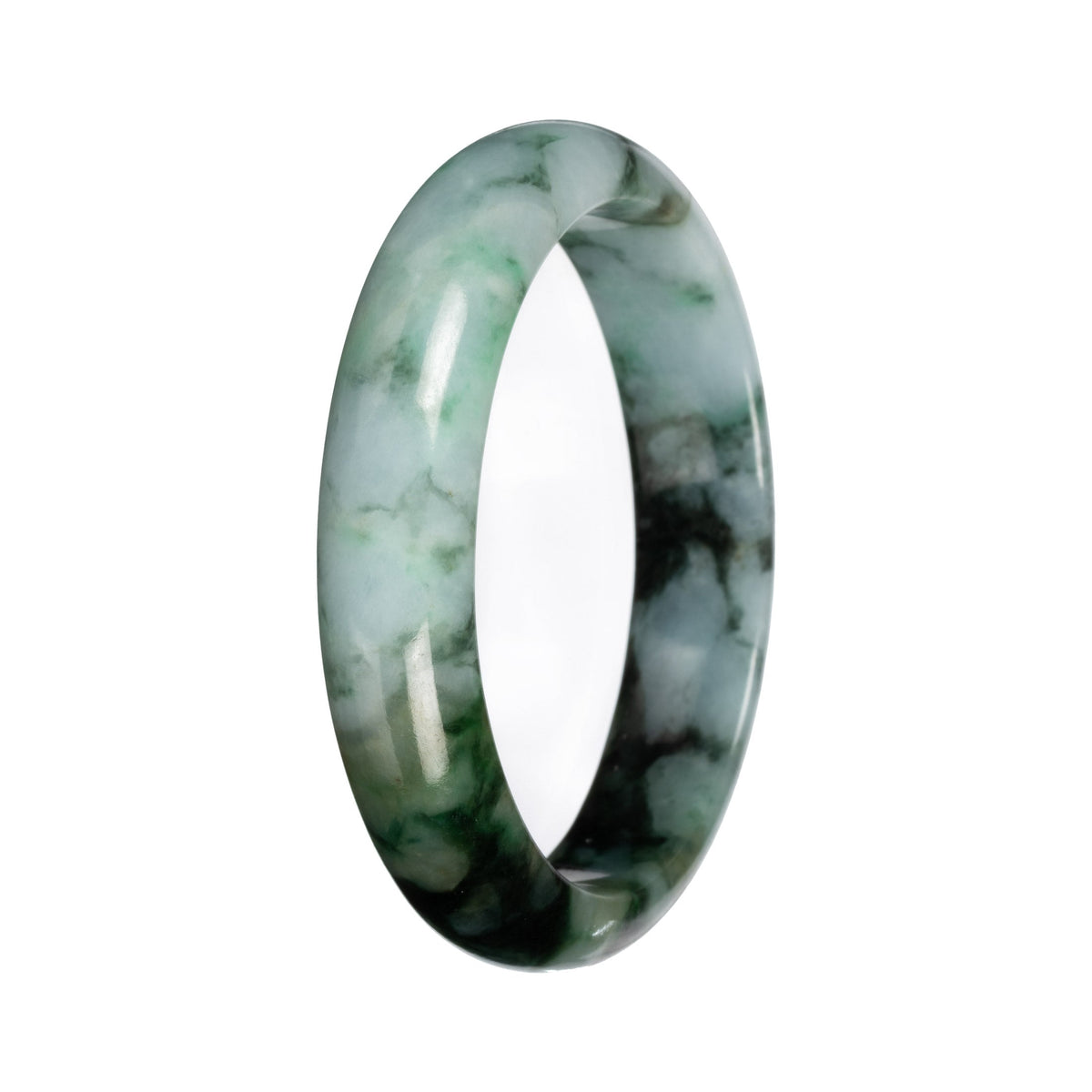 Grade A Green with Deep Green Pattern Jadeite Bangle Bracelet - 54mm Half Moon