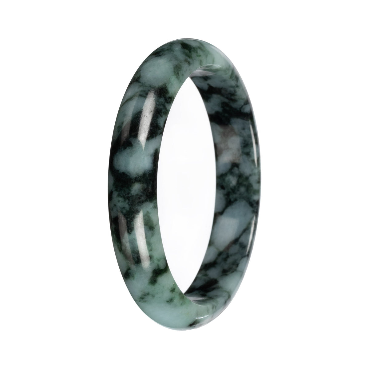 Real Green with Deep Green Pattern Burmese Jade Bangle - 56mm Half Moon